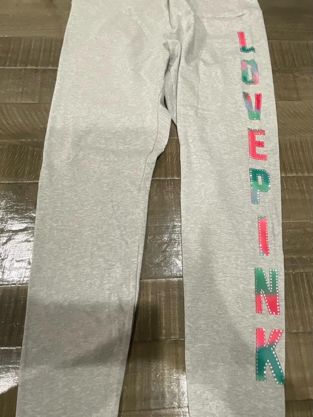 PINK Victoria's Secret Light Gray Leggings with Pink & Teal Logo